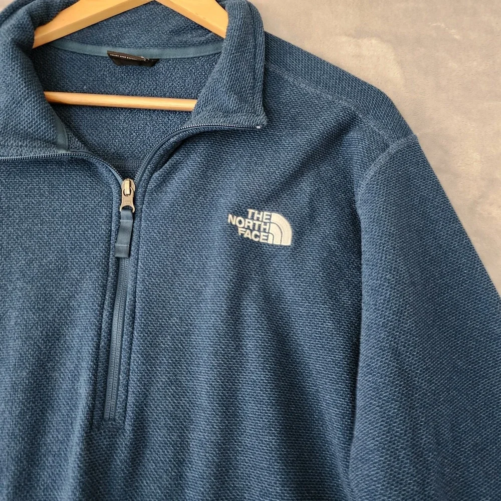 The North Face Fleece Pullover Mens Size XL Blue Textured Knit 1/4 Zip Jacket